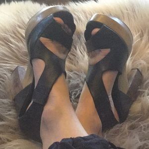 All saints wood leather platform/heel